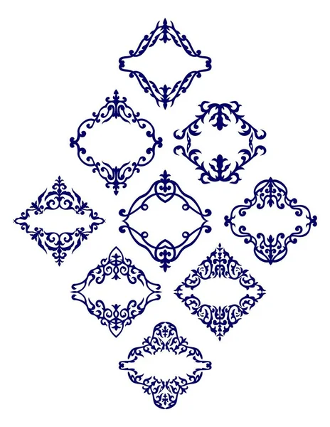 Set Kazakh Rhombus Ornaments Frames — Vector de stock