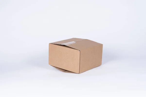 Small Brown Carton Box Isolated White Background Space Text — Stock Photo, Image