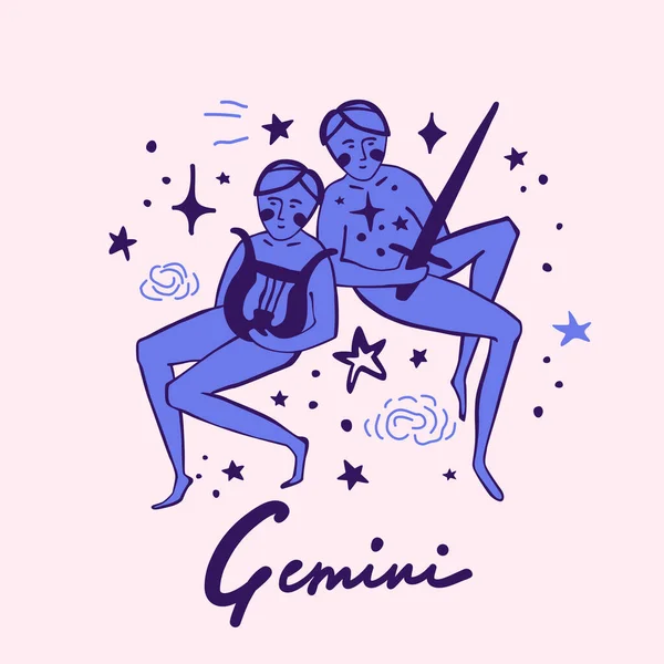 Signo Zodiacal Vector Dibujado Mano Géminis — Vector de stock