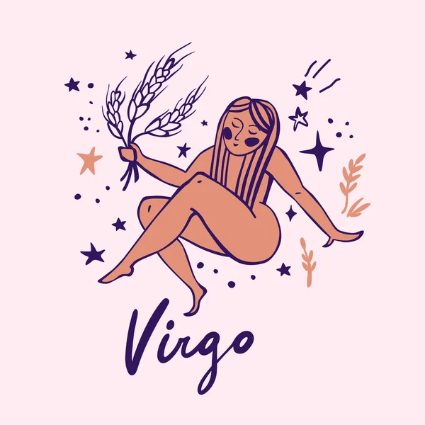 Signo Zodiacal Vector Dibujado Mano Virgo — Vector de stock