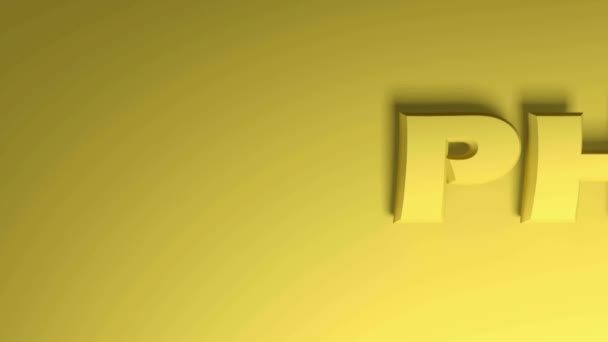在黄色背景下 用黄色字母从右到左书写Php的横幅 3D渲染插图视频剪辑动画 — 图库视频影像
