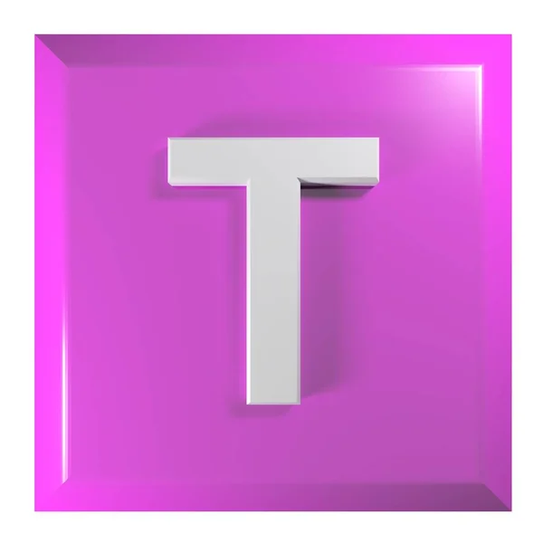 带字母T 3D渲染插图的粉红正方形按钮 — 图库照片