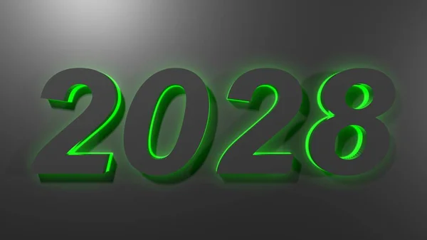 2028 Fekete Írás Fekete Felületen Zöld Háttérvilágítással Renderelés Illusztráció — Stock Fotó