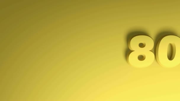 写的80 通过一个黄色的背景 3D渲染视频剪辑动画 — 图库视频影像