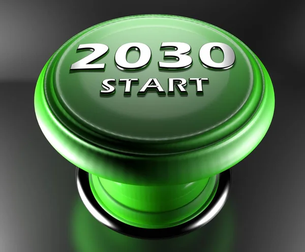 Botón Verde Start 2030 Sobre Fondo Negro Ilustración Representación — Foto de Stock
