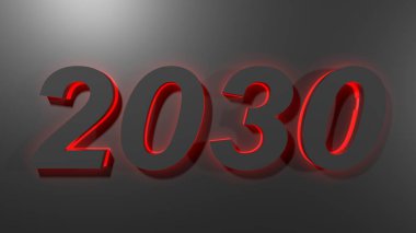 Siyah yüzey üzerine yeşil arka plan ışığıyla 2030 siyah yazı - 3D resimleme