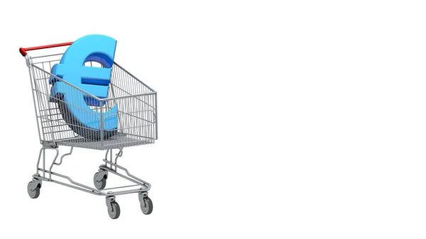 Carrito Compras Con Símbolo Azul Euro Interior Sobre Fondo Blanco — Foto de Stock