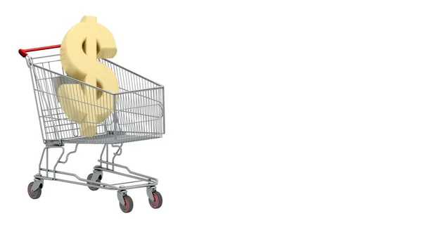 Shopping Cart Golden Dollar Symbol White Background Rendering Illustration — Stock Photo, Image