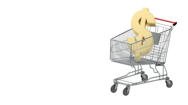 Carrello Con Simbolo Del Dollaro Oro All Interno Sfondo Bianco — Foto Stock