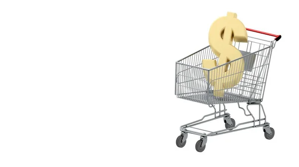 Shopping Cart Golden Dollar Symbol White Background Rendering Illustration — Stock Photo, Image