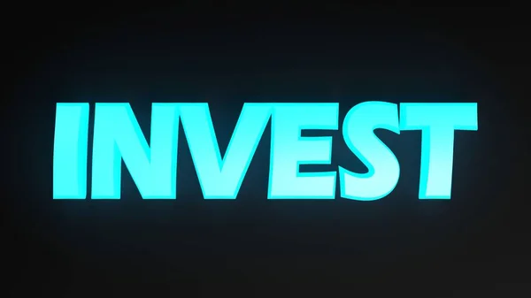 Invest Blue Lighted Write Black Background Rendering Illustration — Stock Photo, Image