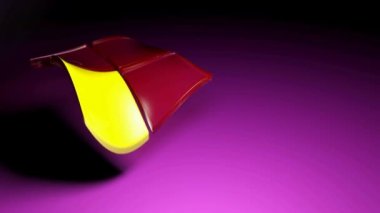 Dört kareli soyut bir logo, sarı ve kırmızı, mor arkaplan üzerinde dalgalanan - 3 boyutlu video canlandırma animasyonu