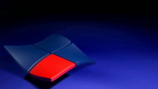 4つの正方形 赤と青の抽象的なロゴ 青の背景に手を振って 3Dレンダリングビデオクリップアニメーション — ストック動画