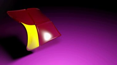 Dört kareli soyut bir logo, sarı ve kırmızı, mor arkaplan üzerinde dalgalanan - 3 boyutlu video canlandırma animasyonu