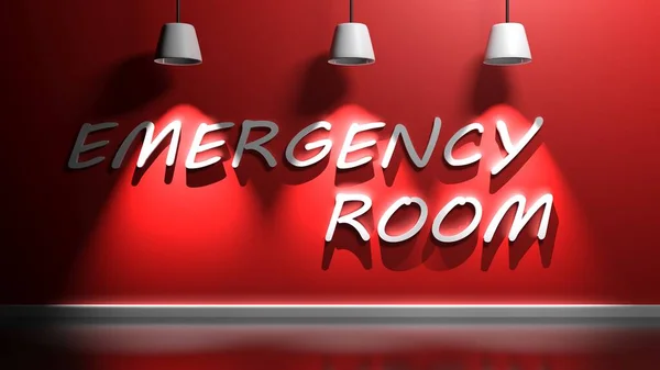 部屋の赤い照明の壁に緊急部屋の書き込み 3Dレンダリングイラスト — ストック写真