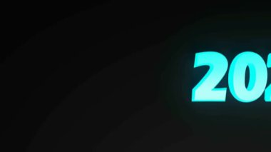 Siyah arkaplanda mavi ışıklandırılmış karakterlerle 2028 yazımı - 3D görüntüleme videosu