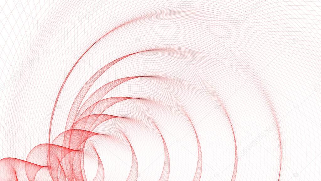 Abstract background with a spral wireframed red trace on white - 3D rendering illustration