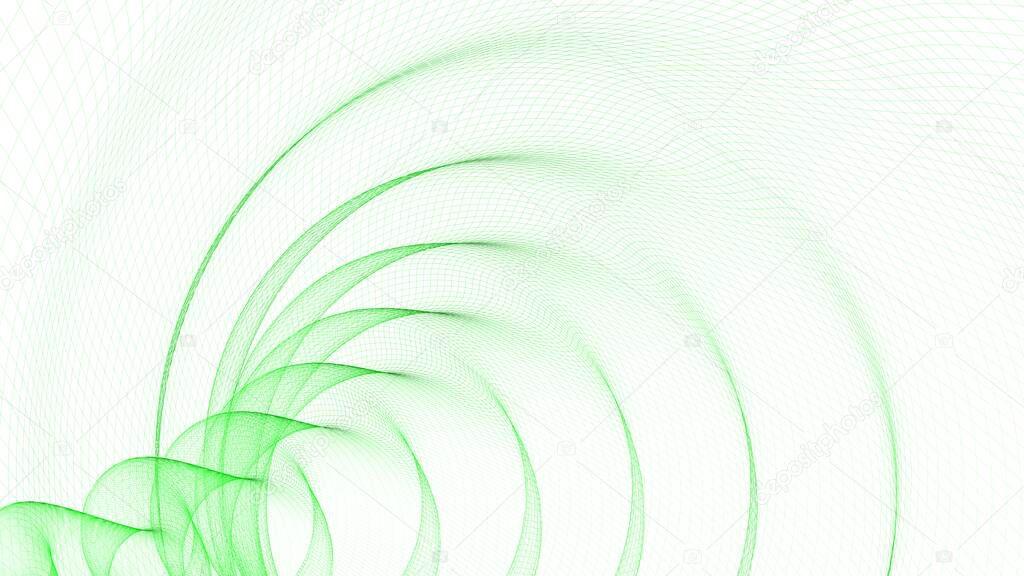 Abstract background with a spral wireframed green  trace on white - 3D rendering illustration