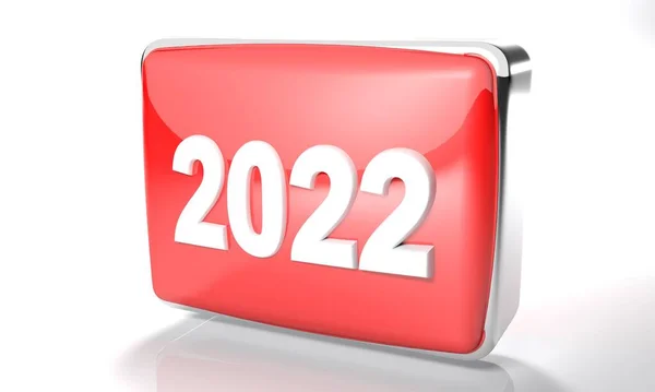 2022 Glanzende Rode Doos Witte Achtergrond Weergave Illustratie — Stockfoto