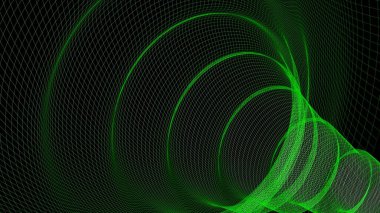 Siyah arkaplan üzerinde soyut yeşil dalgalı doku - 3D görüntüleme klibi