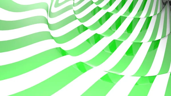 Абстрактный Фон Волнистыми Зелеными Белыми Полосами Трехмерная Иллюстрация — стоковое фото