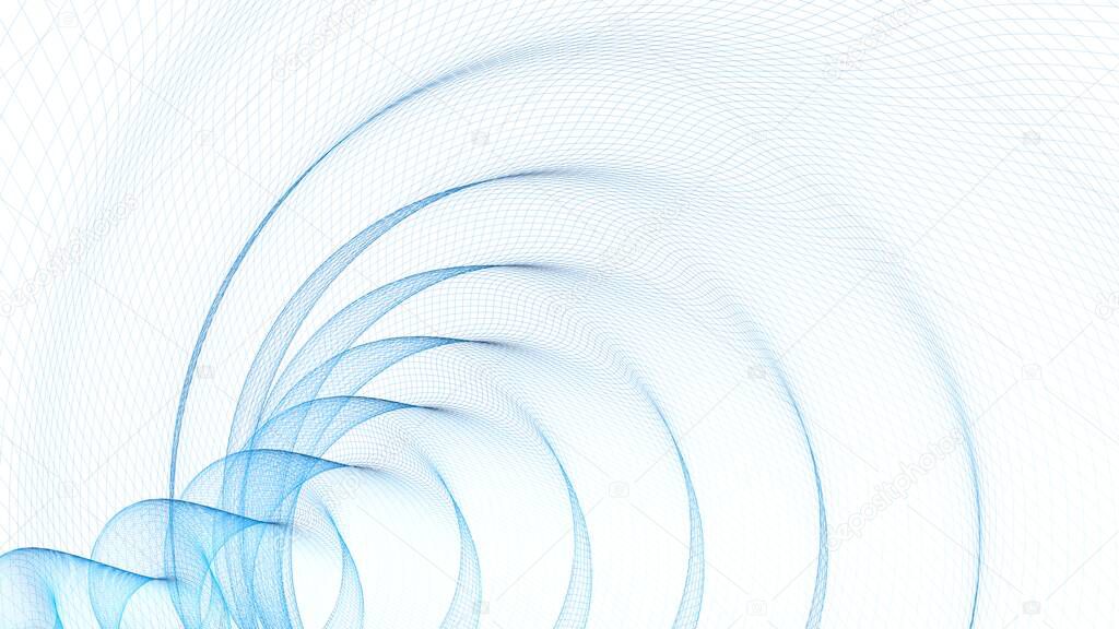 Abstract background with a spral wireframed blue  trace on white - 3D rendering illustration