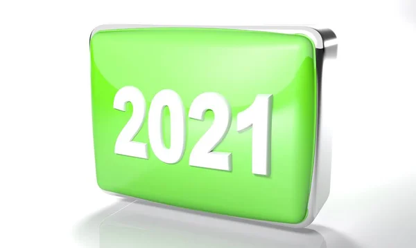 2021 Scatola Verde Lucido Sfondo Bianco Illustrazione Rendering — Foto Stock