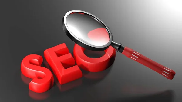 Seo Red Write Black Surface Magnifier Passing Rendering Illustration — Stok Foto