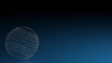 Mavi arkaplanda küre beyaz ızgara - 3B resimleme