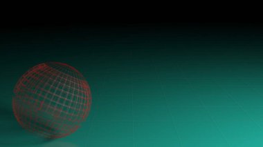 Yeşil arkaplanda küre kırmızı ızgara - 3 boyutlu resimleme
