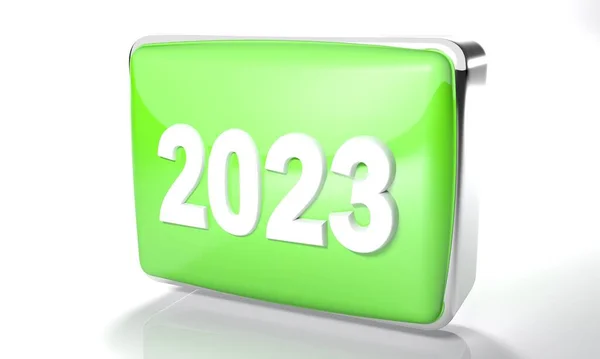 2023 Scatola Verde Lucido Sfondo Bianco Illustrazione Rendering — Foto Stock