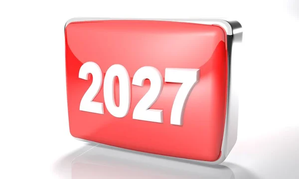 2027 Caja Roja Brillante Sobre Fondo Blanco Ilustración Representación — Foto de Stock