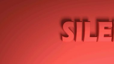 Pankart kırmızı arkaplanda SILENCE yazarak sağdan sola hareket ediyor - 3D görüntüleme videosu