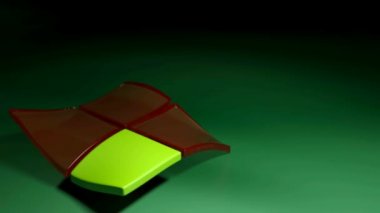 Dört kareli soyut bir logo, kırmızı ve mavi, sarı arkaplan üzerinde dalgalanan - 3 boyutlu video canlandırma animasyonu