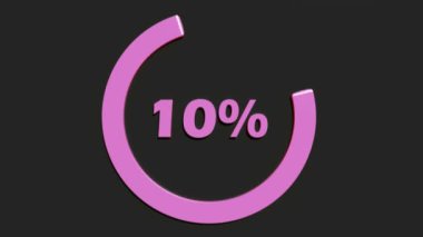% 10 civarında dönen pembe bir daire, siyah arkaplan üzerine mavi ile yazılmış - 3D video klip canlandırması