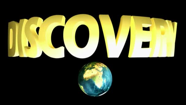 Write Discovery Yellow Letters Black Background Rotating Planet Earth Rendering — Stock videók