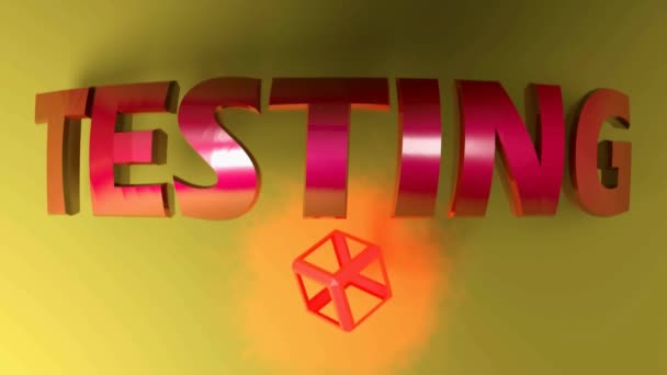 Write Testing Metallic Red Letters Yellow Background Red Lighted Wireframe — Stock Video