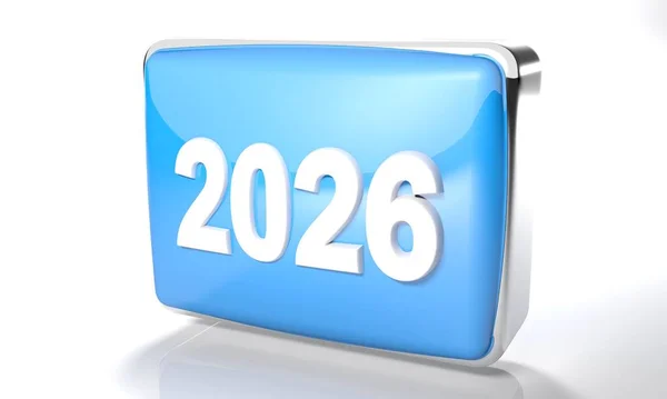 2026 Glanzende Blauwe Doos Witte Achtergrond Weergave Illustratie — Stockfoto