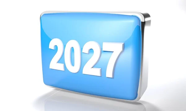2027 Scatola Blu Lucido Sfondo Bianco Illustrazione Rendering — Foto Stock