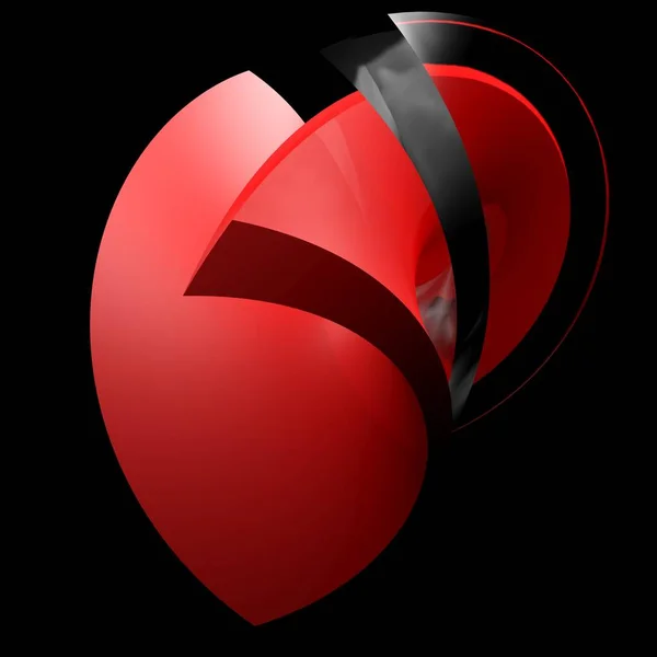 Rotes Herzförmiges Abstraktes Symbol Mit Roter Glasoberfläche Auf Schwarzem Hintergrund — Stockfoto