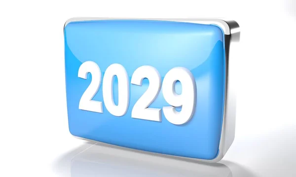2029 Glanzende Blauwe Doos Witte Achtergrond Weergave Illustratie — Stockfoto