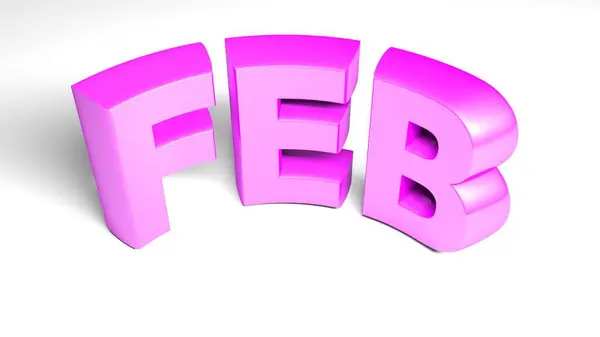 Feb Für Februar Pink Write Isoliert Auf Weißem Hintergrund Rendering — Stockfoto