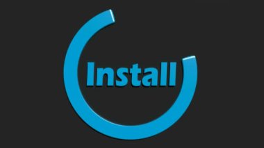 Siyah arkaplanda dönen bir bleue çemberinin içine mavi yazıyı yükle - 3B resimleme