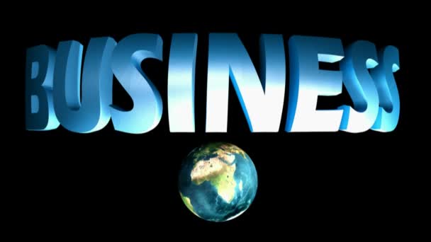 Write Business Blue Glossy Letters Black Background Rotating Planet Earth — Stock videók