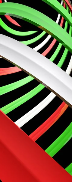 Зеленый Белый Красный Спирали Черном Фоне Рендеринг Иллюстрации — стоковое фото