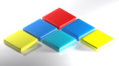 Renkli karelerle yapılmış bir ok ile soyut simge - 3 boyutlu resimleme