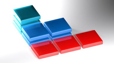 Beyaz yüzeyde kare ögelere sahip soyut simge - 3 boyutlu resimleme