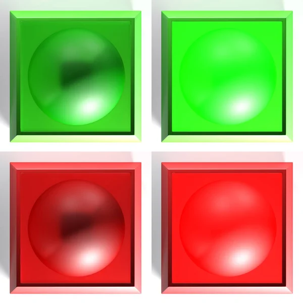 Set Caselle Controllo Con Luce Rossa Verde Acceso Spento Illustrazione — Foto Stock