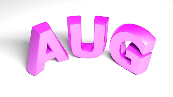 Aug August Pink Write Isolated White Background Rendering Illustration — Stock Photo, Image