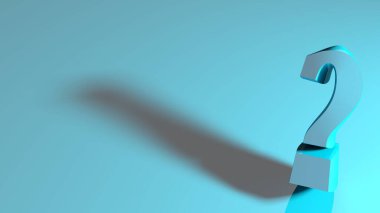 Mavi arkaplanda mavi soru işareti - 3B resimleme